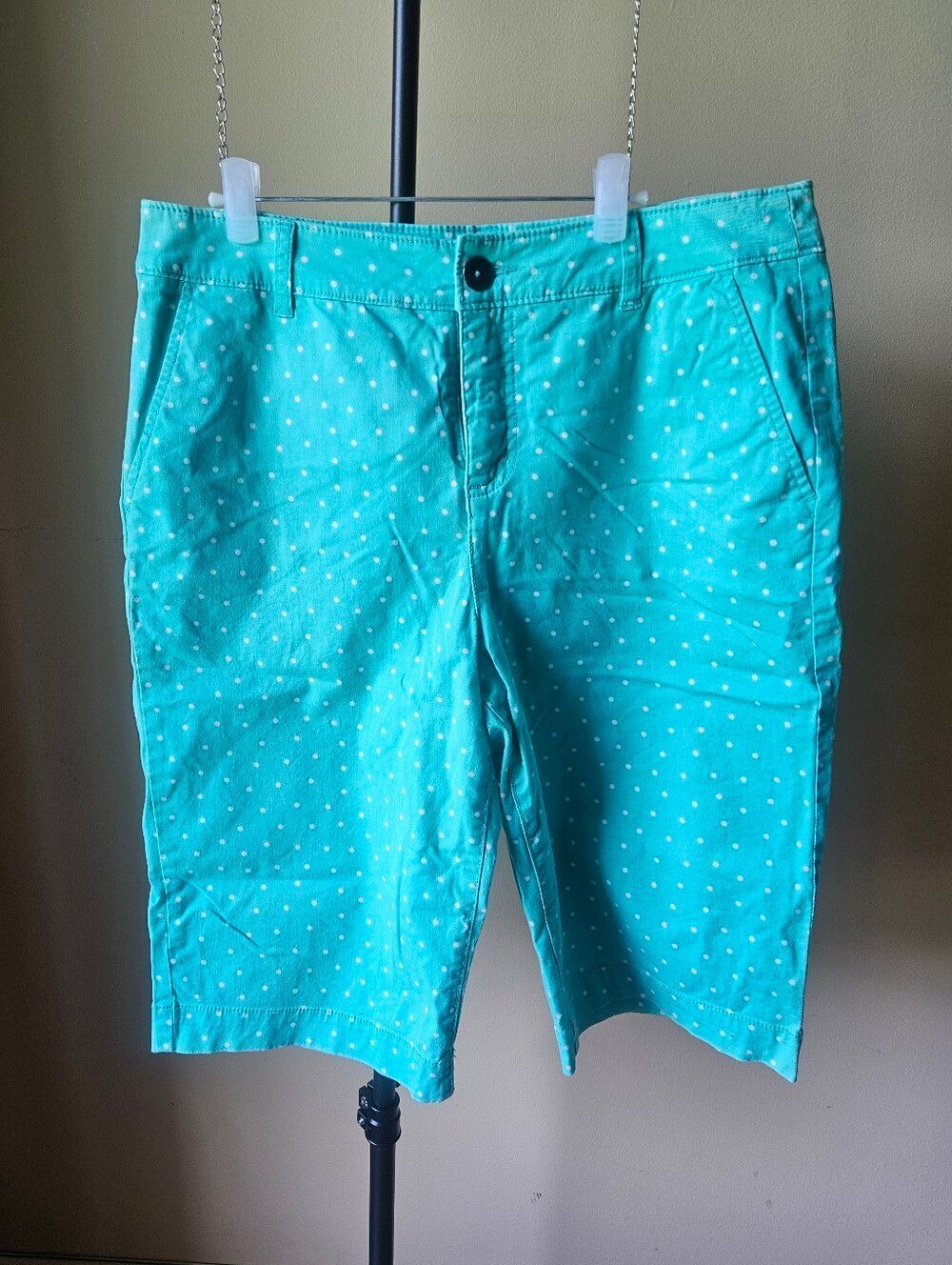 Kim Rogers Teal Polka Dot Long Front Shorts Size 12